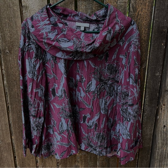 Habitat Button Cowl Linen Blend Top In Berry Sz M - Picture 6 of 12